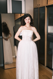 Pretty White A Line Spaghetti Strap Lace Long Prom Dress Wedding Dress HZ1023