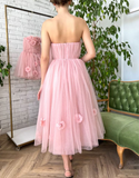Beautiful Pink Princess Strapless Prom Dress with Flowers HZ1023