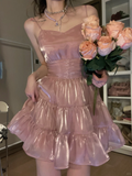 Stunning A Line Spaghetti Strap Pink Satin Homecoming Dress Cocktail Dress HZ1023