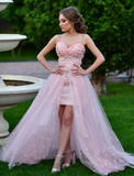Beautiful Pink Sweetheart Tulle Prom Dress Long Party Dress With Applique HZ1023