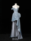 Shiny A Line Strapless Blue Sequin Short Long Sweep Party Dress Evening Dress HZ1023