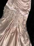 Gorgeous Mermaid Sweetheart Neck Beaded Pleated Champagne Satin Long Prom Dress Party Dress HZ1023