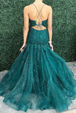 Green Mermaid Lace Applique Long Prom Dress Elegant Evening Dress HZ1023
