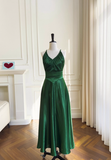 Stunning Green A Line Halter Satin Prom Dress Vacation Dress Wedding Guest Dress HZ1023