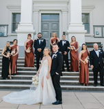 Pretty Sheath One Shoulder Brown Satin Bridesmaid Dress Evening Dress with Slit HZ1023