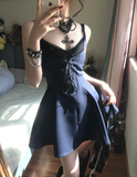 Vintage A Line Straps Black Lace Navy Blue Satin Short Homecoming Dress Cocktail Dress HZ1023