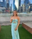 Sweet Strapless Satin A Line Prom Dress Long Party Evening Dress HZ1023