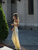 Elegant Light Yellow A Line Strap Satin Long Prom Dress Evening Dress HZ1023