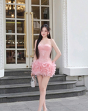 Stunning A Line Strapless Pink Sequin Chiffon Homecoming Dress Cocktail Dress HZ1023