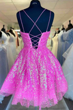 Glitter Sequins Tulle A-Line Homecoming Dress Short Party Dress HZ1023