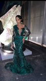 Dark Green Long Sleeves Mermaid Prom Dress HZ1023