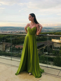 Simple Green Chiffon Long Prom Dress,A Line Evening Dress HZ1023