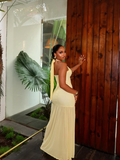 Unique Mermaid Halter Light Yellow Chiffon Open Back Prom Dress Evening Dress HZ1023
