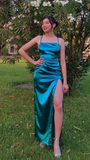 Simple Long Backless High Slit Prom Dress Wedding Guest Dress HZ1023