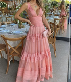 Sweet Falbala Floor-Length Layered Dress Long Prom Dress HZ1023