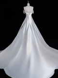 Elegant A Line Spaghetti Strap Beaded White Satin Wedding Dress Prom Dress HZ1023