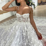 Gorgeous Off White Sweetheart Lace Prom Dress A-Line Spagetti Straps Long Evening Dress HZ1023