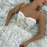 Gorgeous Off White Sweetheart Lace Prom Dress A-Line Spagetti Straps Long Evening Dress HZ1023