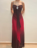 Vintage Sheath Straps Rhinestone Ombre Red Chiffon Prom Dress Evening Dress HZ1023