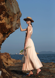 Elegant A Line Halter Pleated Satin Open Back Prom Dress Vacation Dress HZ1023