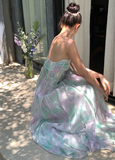 Dreamy Multi-color A Line Strapless Ruffle Chiffon Long Prom Dress Party Dress HZ1023