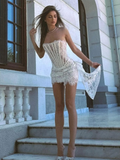 White Sheath Strapless Lace Short Homecoming Dress Outfits HZ1023