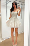 White Applique Off-the-Shoulder A-Line Short Graduation Gown,Charming Homecoming Dress HZ1023