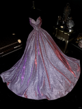 Shiny A Line Sweetheart Neck Purple Sequin Long Sweep Party Dress Evening Dress HZ1023