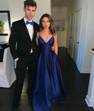 Dark Blue Satin Long Prom Dresses HZ1023