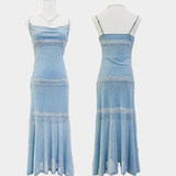 Sky Blue Beaded Chiffon Slip Prom Dress Formal Evening Dress HZ1023