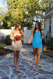 Blue Strapless Chiffon Bodycon Prom Dress Mini Homecoming Dress HZ1023