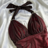 Elegant Halter Straps Ombre Burgundy Long Chiffon Prom Dress HZ1023