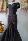 Sexy Mermaid Off the Shoulder Black Satin Long Sweep Prom Dress Evening Dress HZ1023