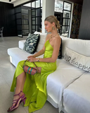 Simple Satin Slit Long Party Dress Evening Dress HZ1023