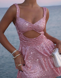 Pink A Line Straps Sequin Short Homecoming Dress Birthday Dress HZ1023