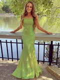 Chic Spaghetti Straps Sequin Mermaid Long Prom Dress HZ1023