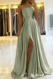 Simple A Line Sage Green Long Prom Dress With Slit Evening Party Dress HZ1023