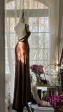 Sexy Mermaid Halter Brown Satin Long Open Back Party Dress Evening Dress HZ1023