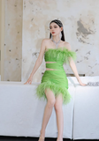 Green Feahter Sexy Sheath One Shoulder Pleated Satin Outfit Party Dress Homecoming Dress HZ1023