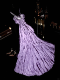 Vintage Mermaid Spaghetti Strap Purple Sequin Beaded Satin Long Sweep Party Dress Evening Dress HZ1023