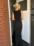 Sexy Sheath Round Neck Beaded Black Satin Prom Dress Evening Dress HZ1023