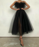 Sexy Strapless Evening Dress A-Line Tulle Formal Prom Dress HZ1023