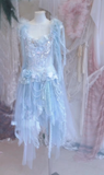 Baby Blue A Line Straps Floral Beaded Tulle Short Prom Dress 16th Birthday Dress HZ1023