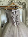 Stunning A Line Spaghetti Strap Bow Light Purple Tulle Long Party Dress Evening Dress HZ1023
