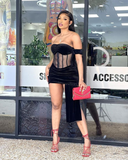 Black Off The Shoulder Sexy Short Party Dress Homecoming Dress HZ1023