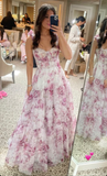 Cute Chiffon Floral Print Prom Dress Senior Evening Gown HZ1023