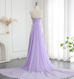 Lilac A Line Sweetheart Neck Beaded Satin Chiffon Long Prom Dress Evening Dress HZ1023