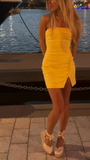 Simple Yellow Tight Satin Homecoming Dress HZ1023