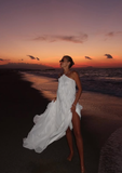 Flowy A Line Halter White Chiffon Open Back Prom Dress Vacation Dress HZ1023