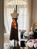 Cute A Line Spaghetti Strap Brown Chiffon Prom Dress Evening Dress HZ1023